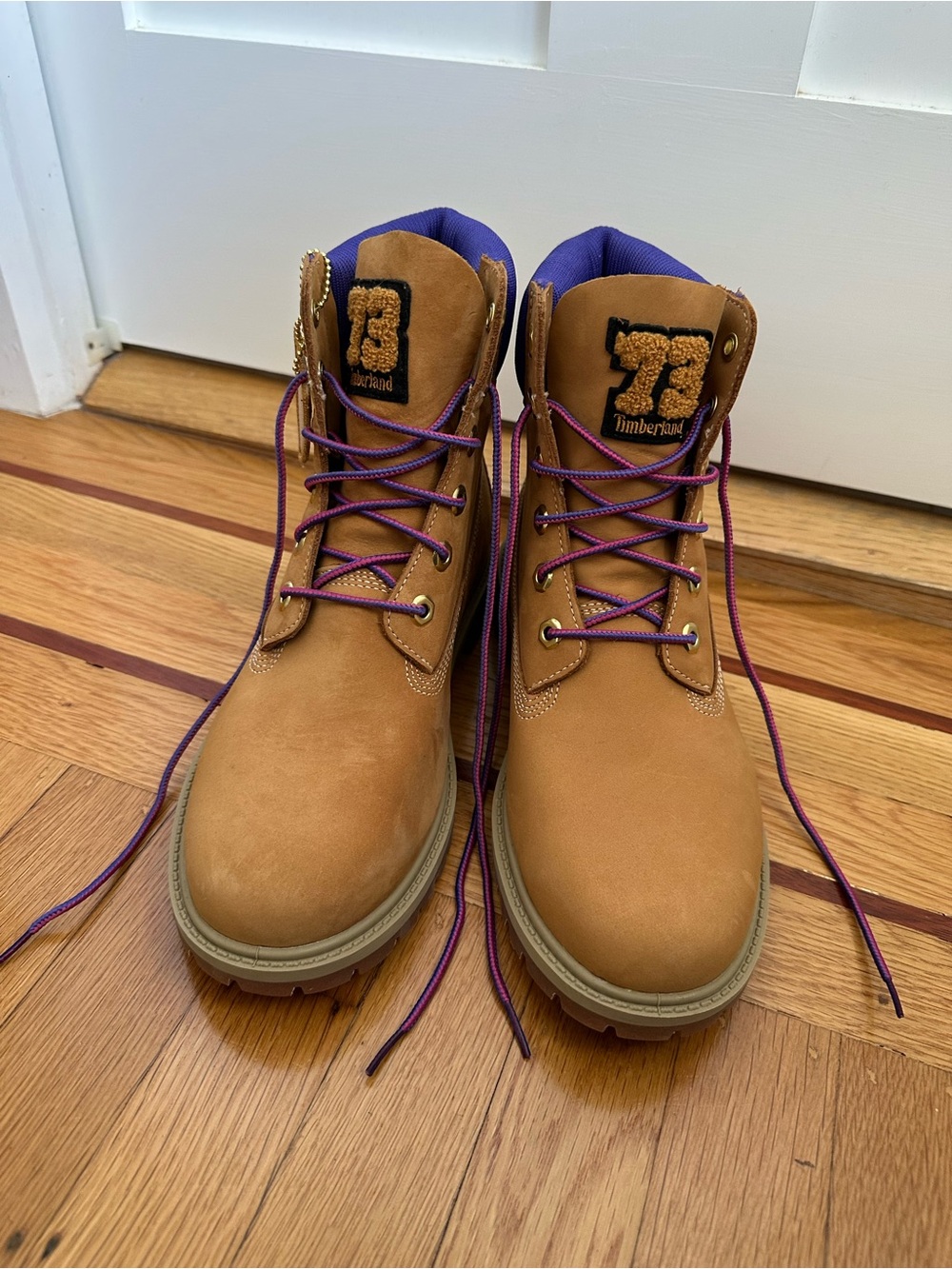 Timberland Premium Boots - Wheat Nubuck with Purple Laces & Lining - Never Worn